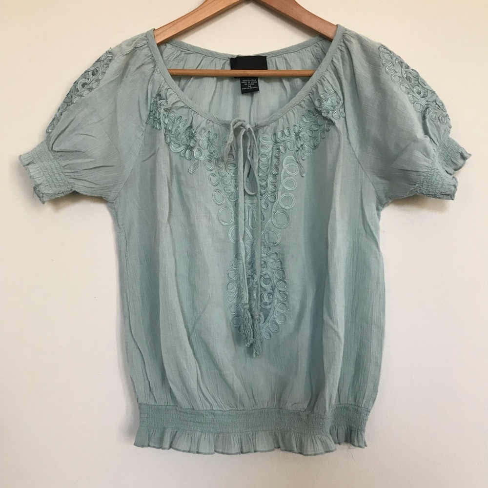 Cynthia Rowley embroidered blouse with front tie